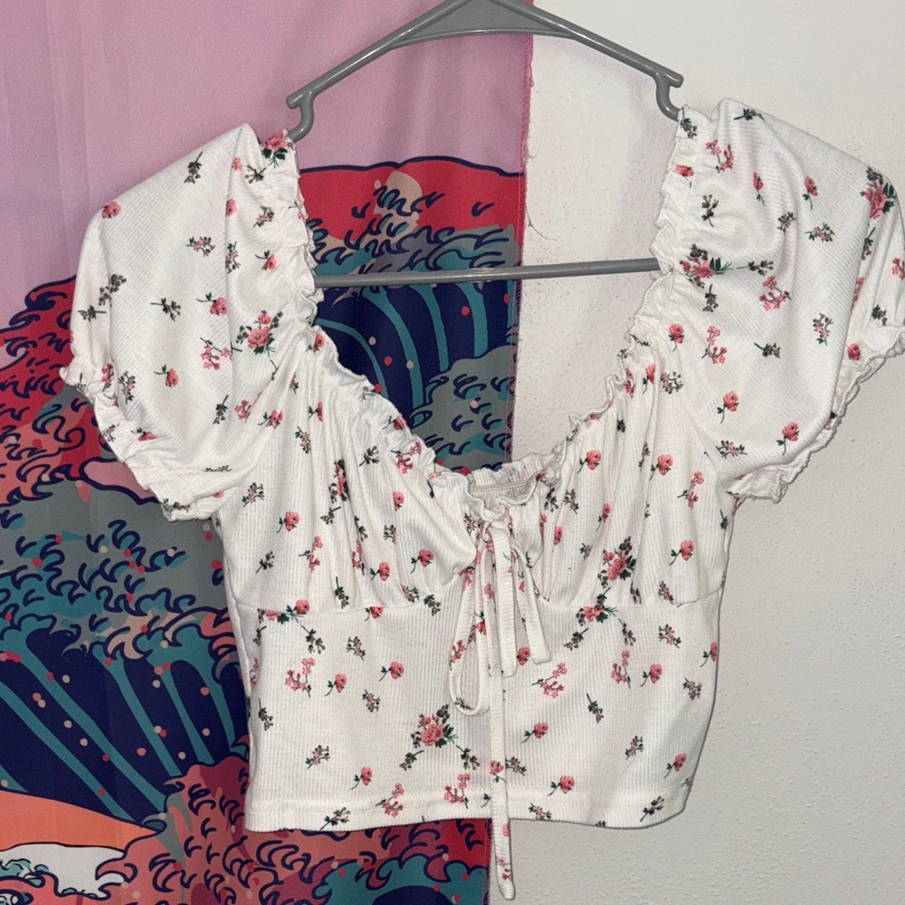 Floral White Puff Sleeve Top